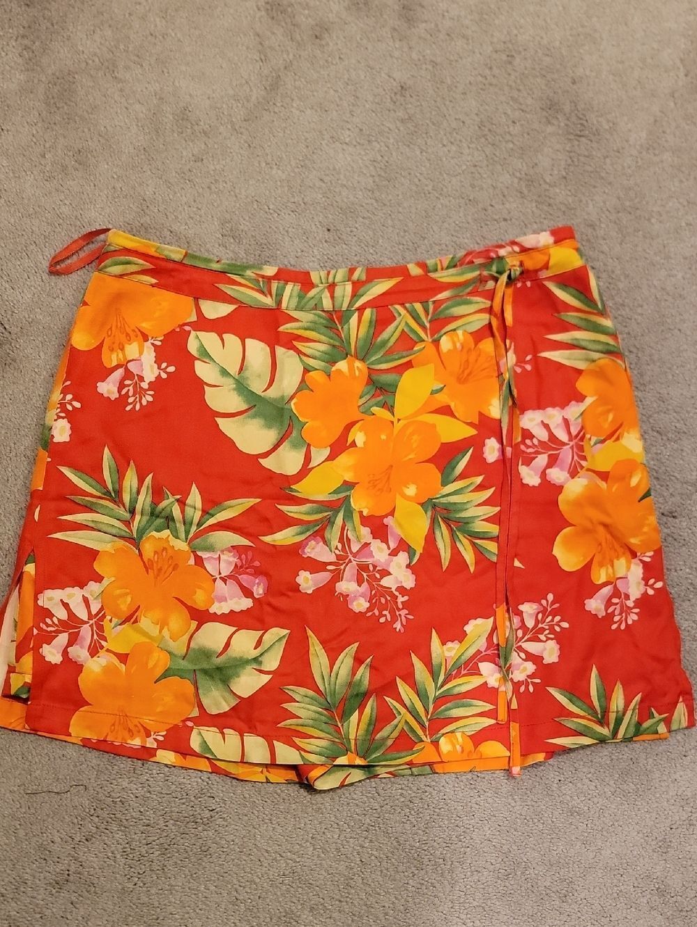 Boston Proper Red Tropical Floral Skort 100%silk